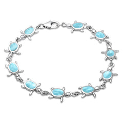 Natural Larimar Turle .925 Sterling Silver Bracelet