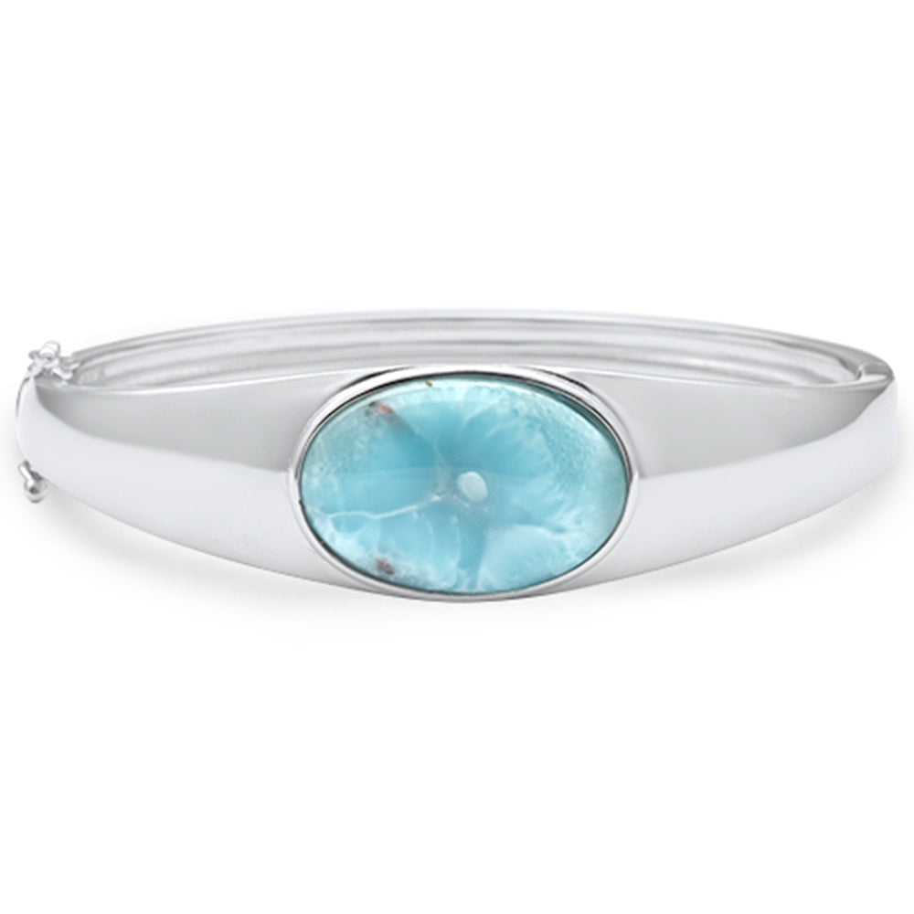 Oval Shaped Natural Larimar Bangle .925 Sterling Silver Bracelet