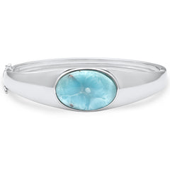 Oval Shaped Natural Larimar Bangle .925 Sterling Silver Bracelet