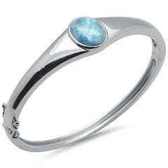 Oval Natural Larimar .925 Sterling Silver Bangle Bracelet