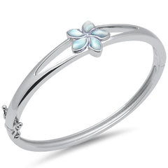Flower Natural Larimar .925 Sterling Silver Bangle Bracelet