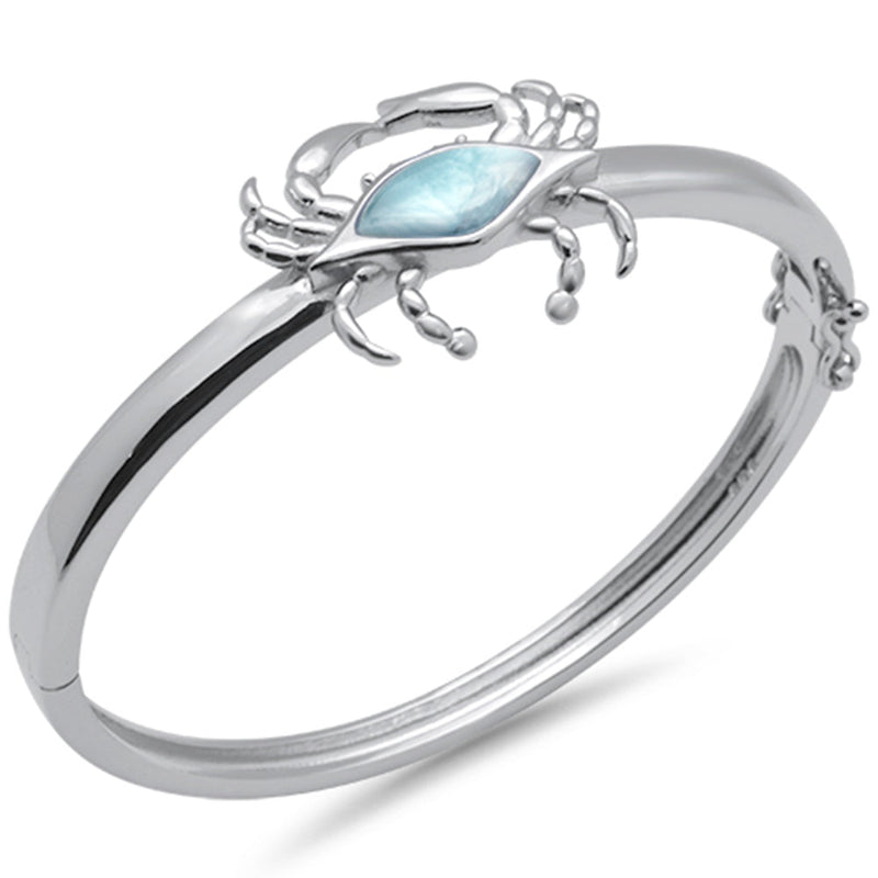 Crab Natural Larimar .925 Sterling Silver Bangle Bracelet