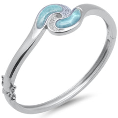 Natural Larimar & CZ .925 Sterling Silver Bangle Bracelet
