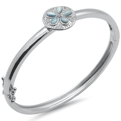 Natural Larimar Flower .925 Sterling Silver Bangle Bracelet