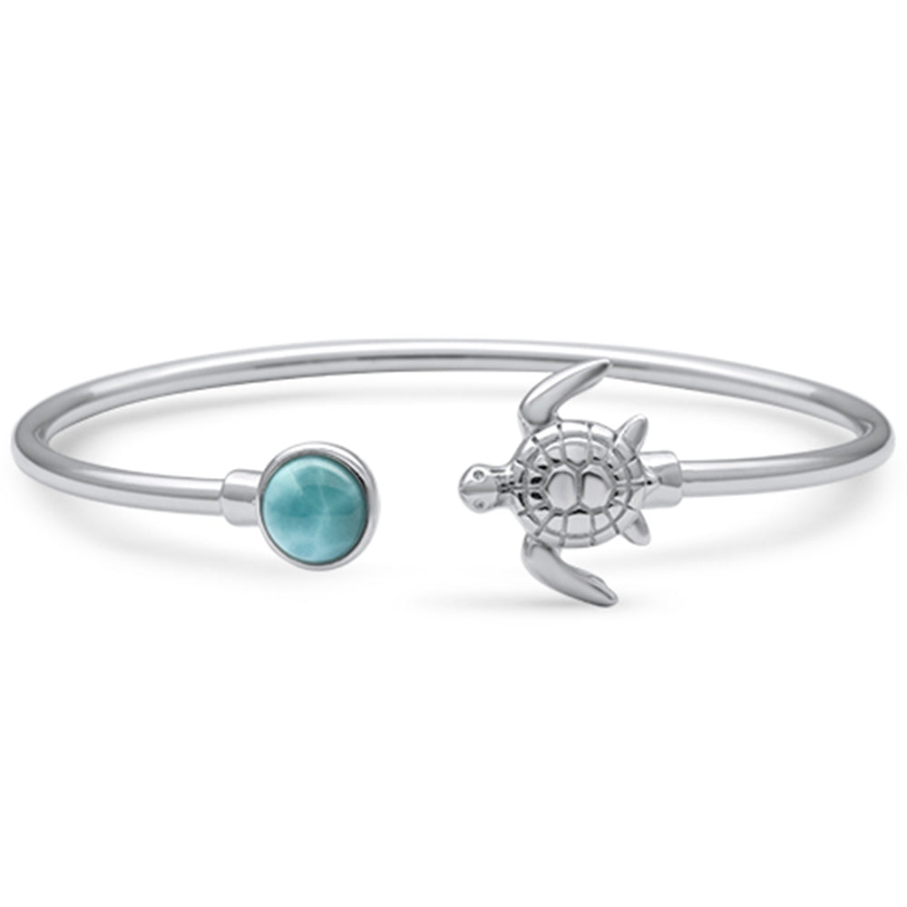 Round Shaped Natural Larimar Turtle Bangle .925 Sterling Silver Bracelet