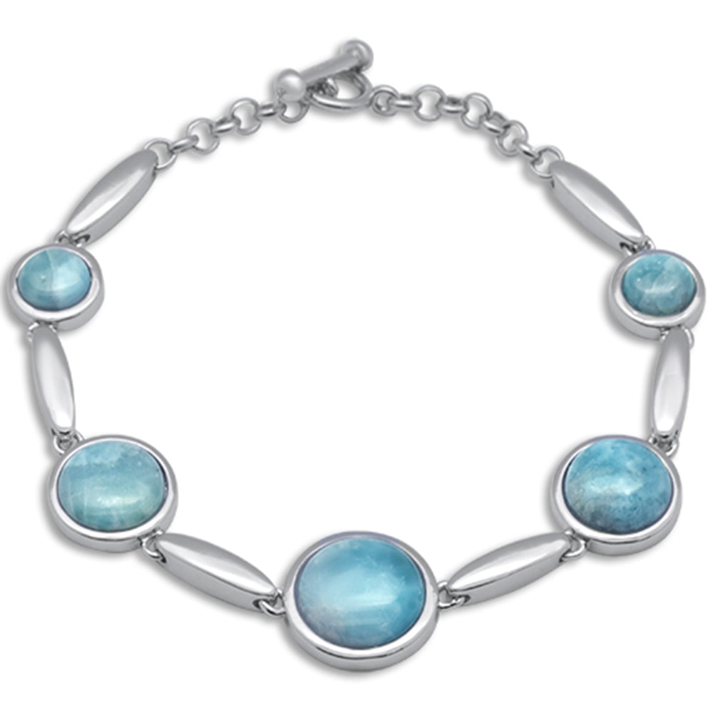 Round Natural Larimar .925 Sterling Silver Bracelet