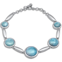 Round Natural Larimar .925 Sterling Silver Bracelet