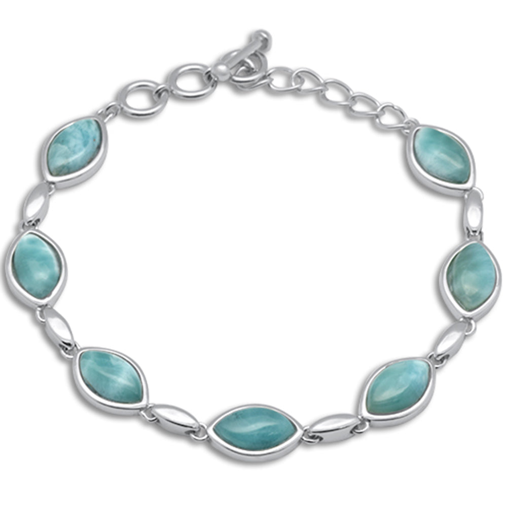 Marquise Natural Larimar .925 Sterling Silver Bracelet
