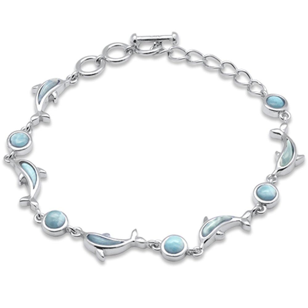Dolphins Natural Larimar .925 Sterling Silver Bracelet