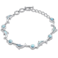 Dolphins Natural Larimar .925 Sterling Silver Bracelet