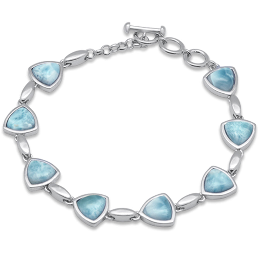 Trillion Shaped Natural Larimar .925 Sterling Silver Bracelet
