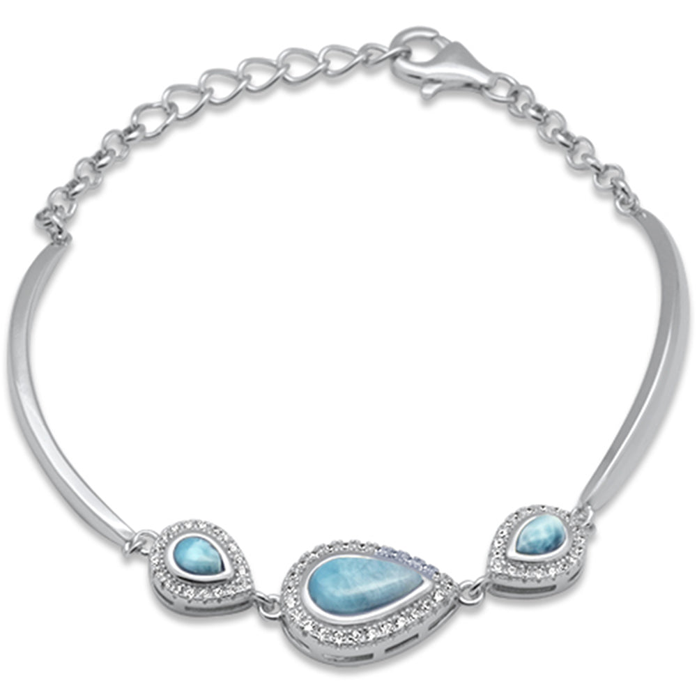 Teardrop Natural Larimar & CZ .925 Sterling Silver Bracelet