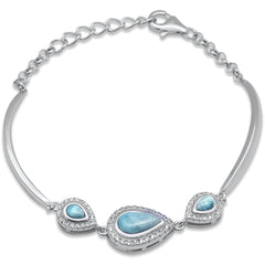 Teardrop Natural Larimar & CZ .925 Sterling Silver Bracelet