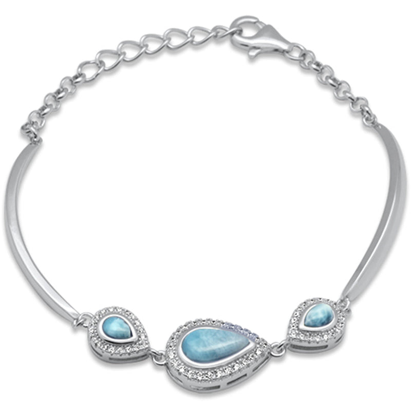 Teardrop Natural Larimar & CZ .925 Sterling Silver Bracelet