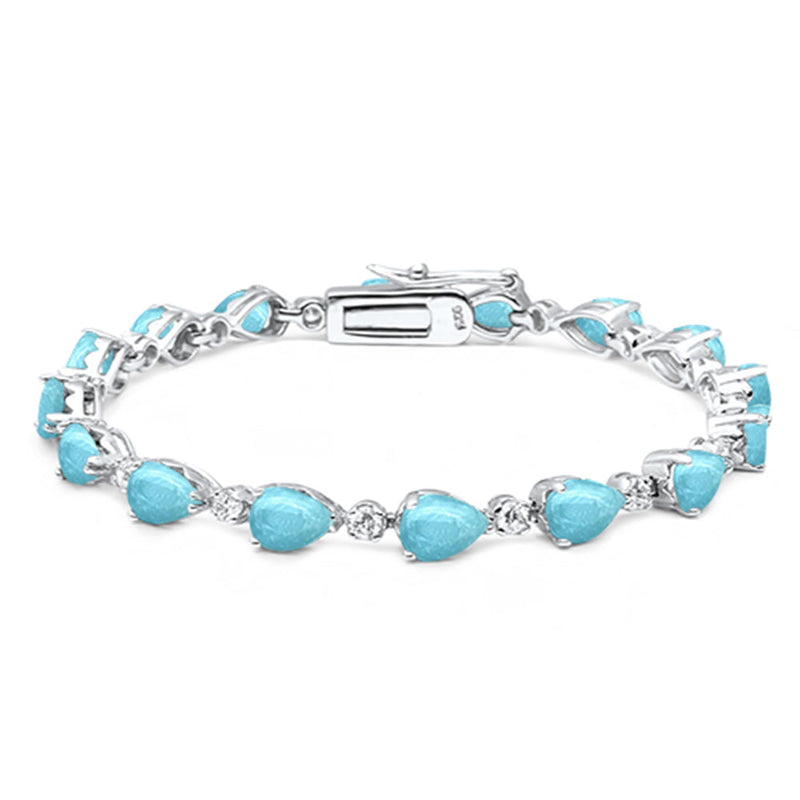 Pear Cut Larimar .925 Sterling Silver Bracelet