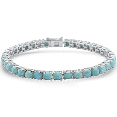 Natural Round Larimar .925 Sterling Silver Bracelet