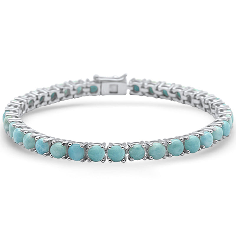 Natural Round Larimar .925 Sterling Silver Bracelet