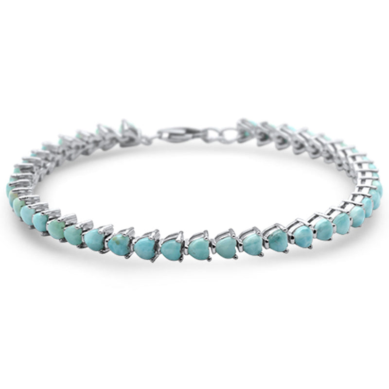 Natural Larimar  .925 Sterling Silver Bracelet 8" Long