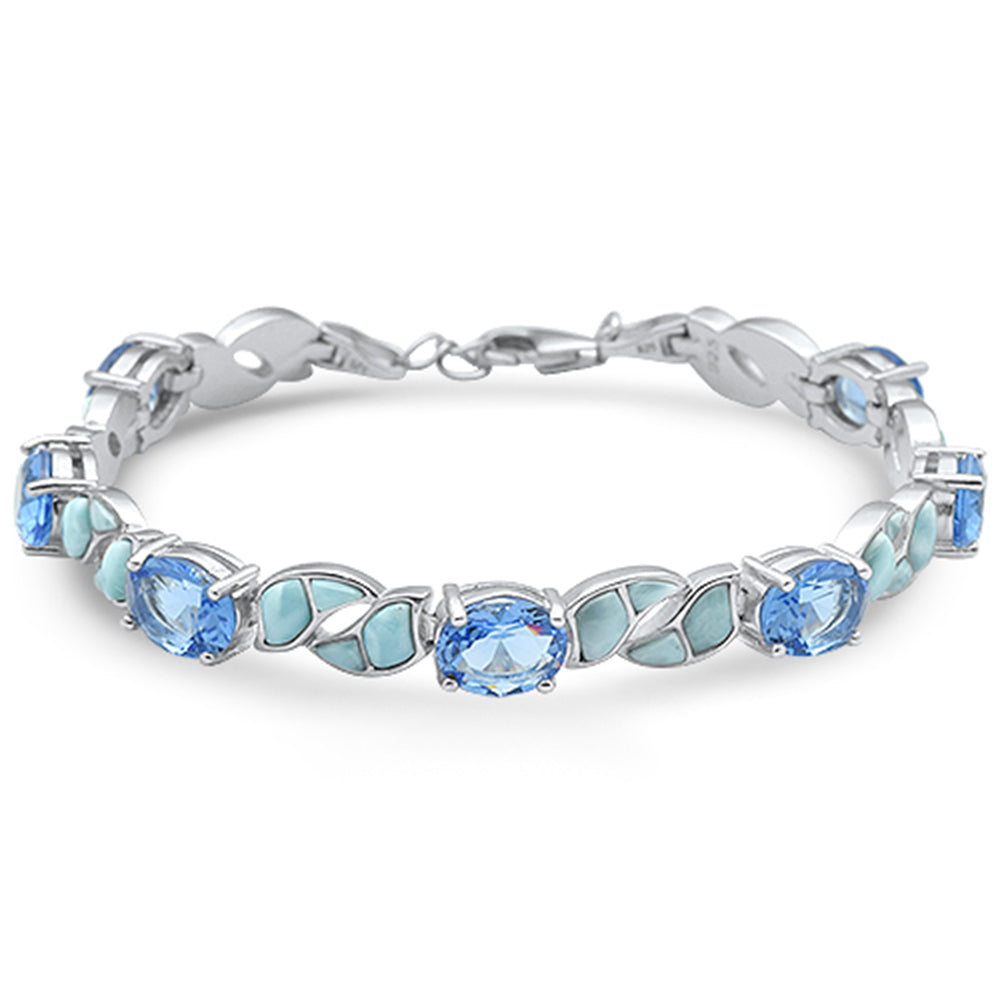 Natural larimar Oval Tanzanite .925 Sterling Silver Bracelet