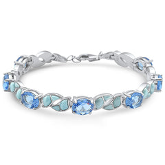Natural larimar Oval Tanzanite .925 Sterling Silver Bracelet