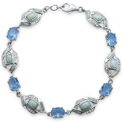 Oval Tanzanite, Natural Larimar & CZ  .925 Sterling Silver Bracelet 7.5"