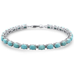 Natural Larimar Oval Shape Fire .925 Sterling Silver Bracelet 7" Long