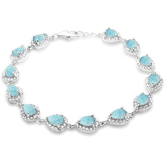 Pear Shape Natural Larimar & Cubic Zirconia .925 Sterling Silver Bracelet