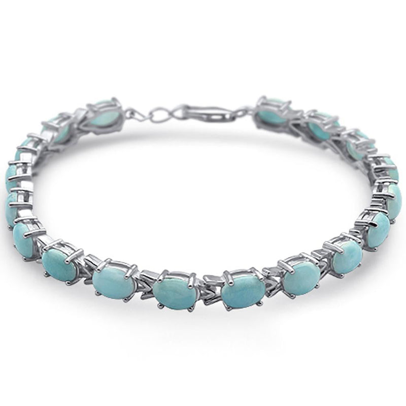 Oval Larimar .925 Sterling Silver Bracelet 7.5" Long