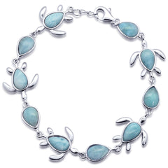 Natural Larimar Turtle Charm .925 Sterling Silver Bracelet 7.5" to 8" Long
