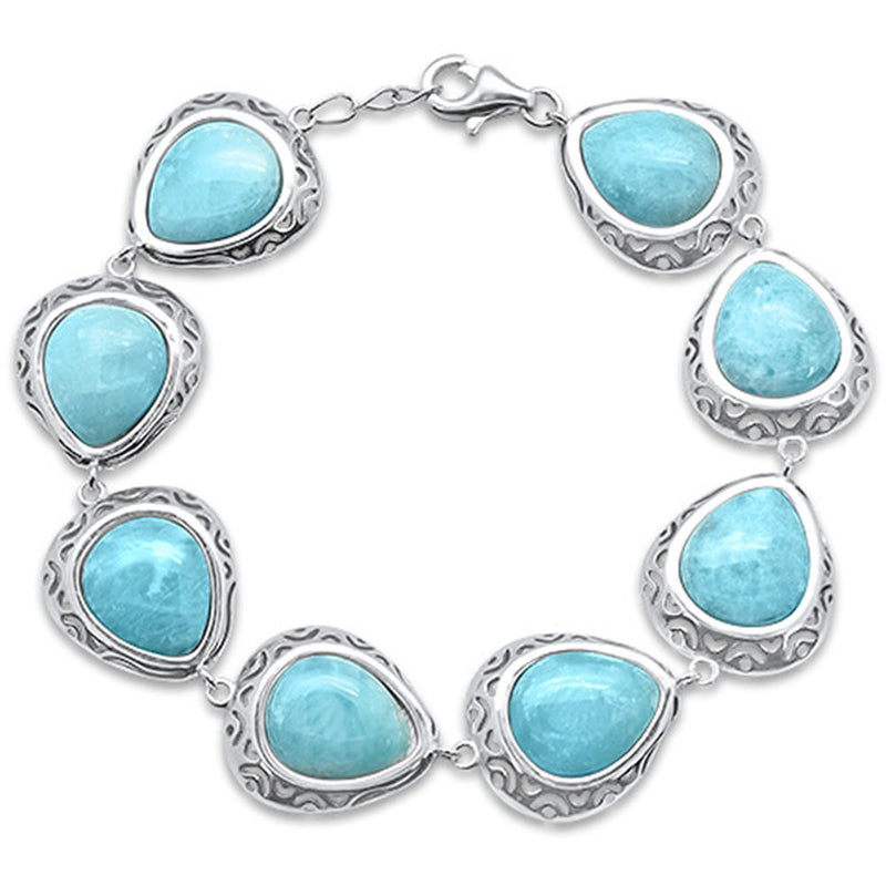 Pear Shape Natural Larimar .925 Sterling Silver Bracelet