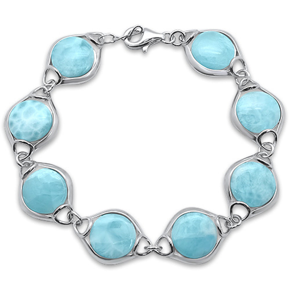 Round Natural Larimar .925 Sterling Silver Bracelet