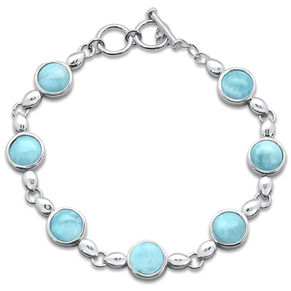 Round Natural Larimar .925 Sterling Silver Bracelet
