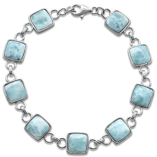 Cushion Natural Larimar .925 Sterling Silver Bracelet  8" Long