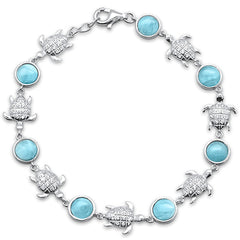 Natural Larimar & CZ Turtles .925 Sterling Silver Bracelet