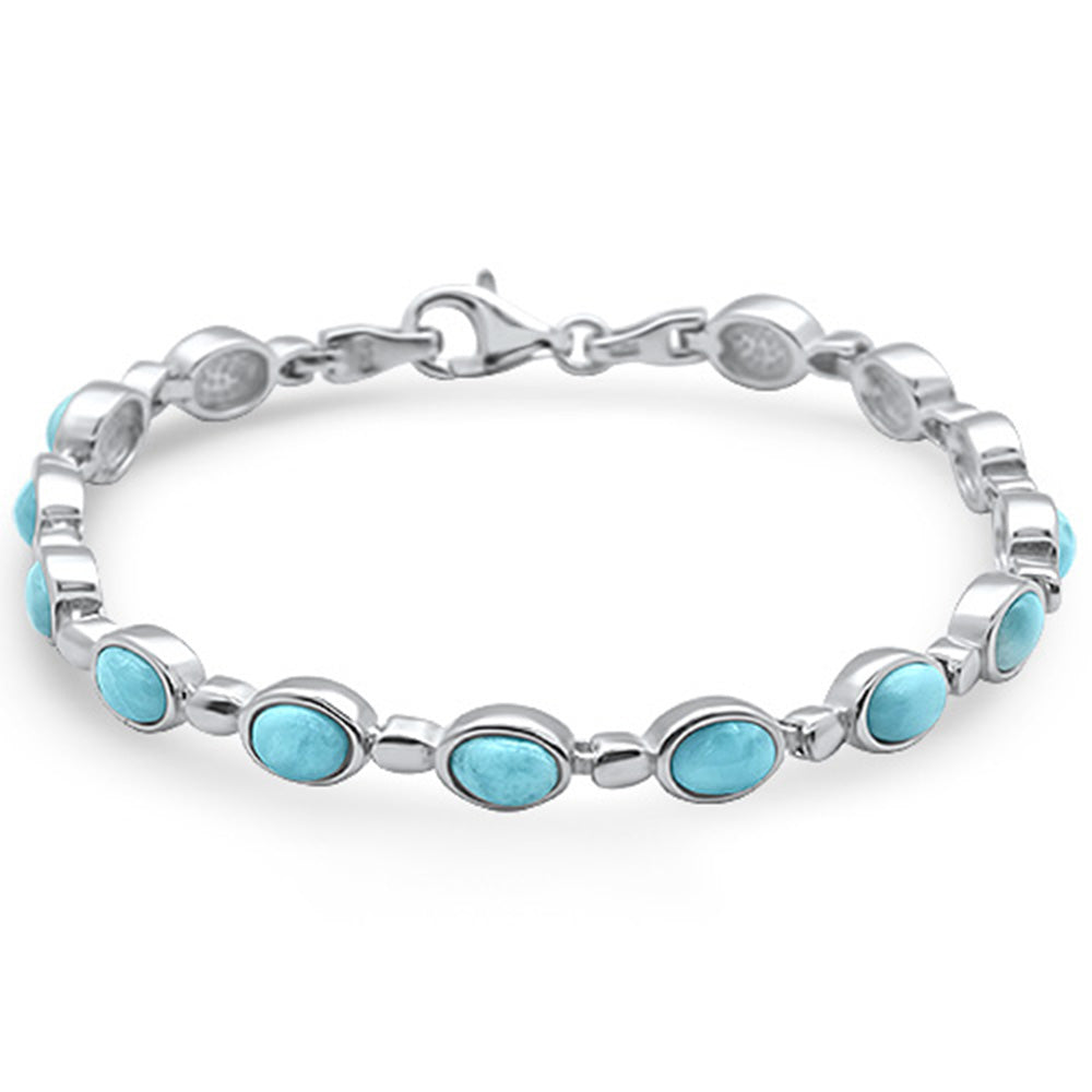 Oval Shape Natural Larimar .925 Sterling Silver Bracelet