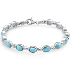 Oval Shape Natural Larimar .925 Sterling Silver Bracelet