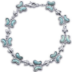 Butterfly Charm Natural Larimar .925 Sterling Silver Bracelet