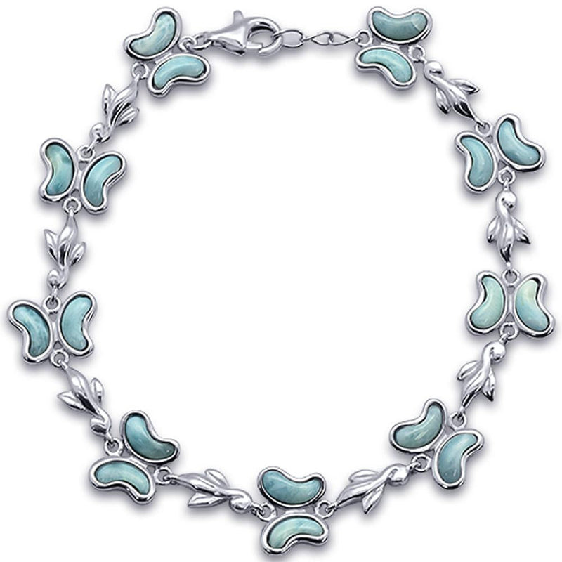 Butterfly Charm Natural Larimar .925 Sterling Silver Bracelet