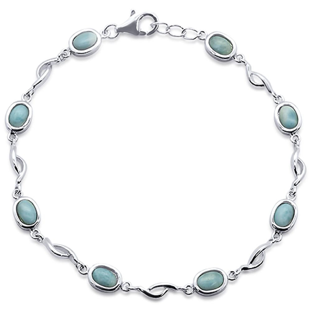 Oval Natural Larimar .925 Sterling Silver Bracelet 7.5" to 8" Long