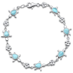 Natural Larimar Turtles .925 Sterling Silver Bracelet