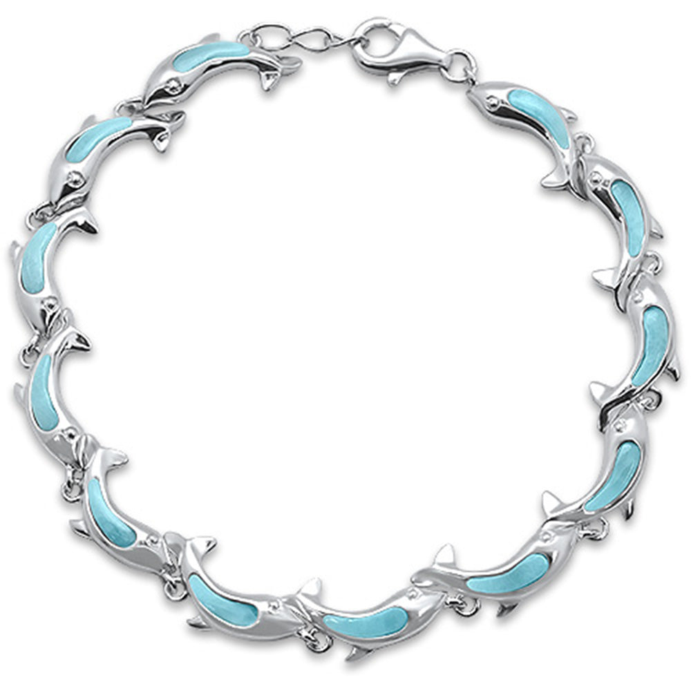 New Dolphins Natural Larimar .925 Sterling Silver Bracelet