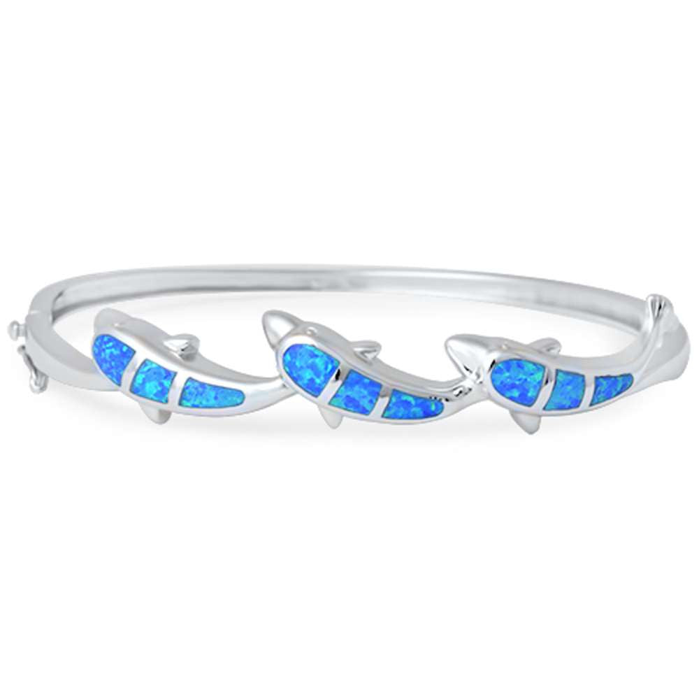 CLOSEOUT! Blue Opal Dolphin .925 Sterling Silver Bangle Bracelet