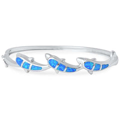 CLOSEOUT! Blue Opal Dolphin .925 Sterling Silver Bangle Bracelet