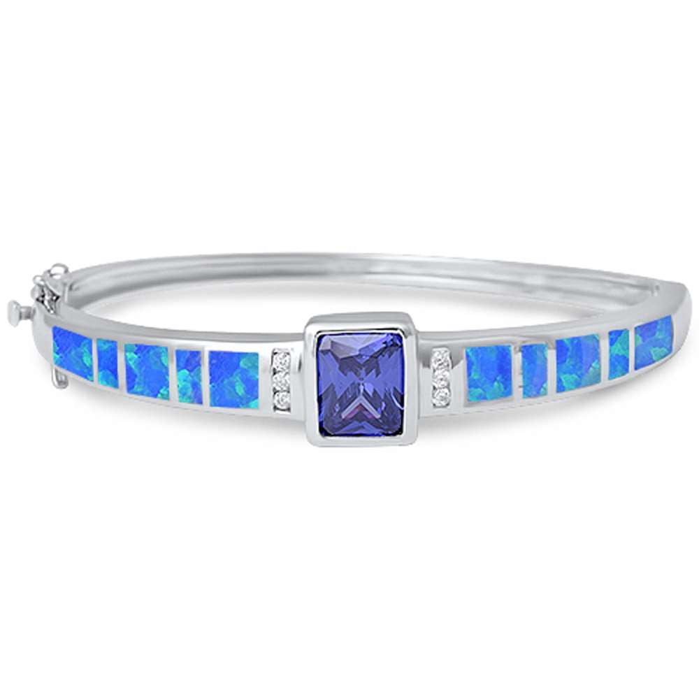 CLOSEOUT! Radiant Tanzanite, Blue Opal, & Cubic Zirconia .925 Sterling Silver Bangle