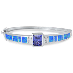 CLOSEOUT! Radiant Tanzanite, Blue Opal, & Cubic Zirconia .925 Sterling Silver Bangle