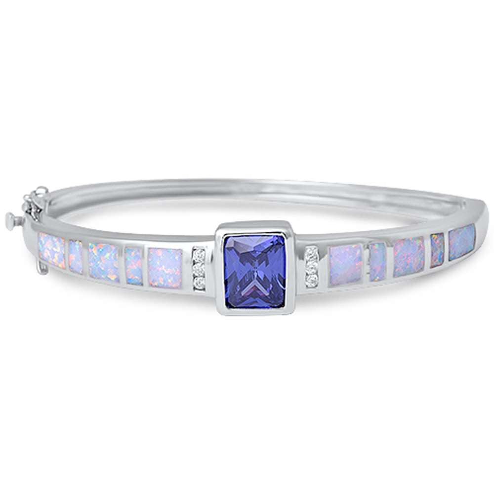 CLOSEOUT! Radiant Tanzanite, White Opal, & Cubic Zirconia .925 Sterling Silver Bangle