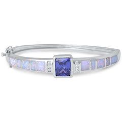 CLOSEOUT! Radiant Tanzanite, White Opal, & Cubic Zirconia .925 Sterling Silver Bangle