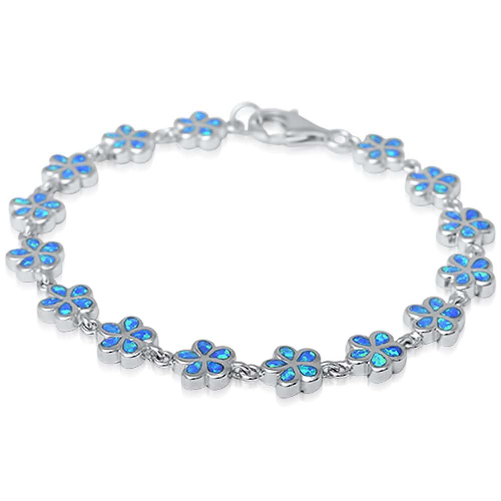 Blue Opal Plumeria .925 Sterling Silver Bracelet