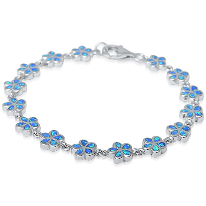 Blue Opal Plumeria .925 Sterling Silver Bracelet