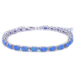 Oval Shape Blue Fire Opal .925 Sterling Silver Bracelet